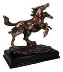 Two Galloping Horses On Grasslands Bronze Electroplated Figurine With Base 15"L