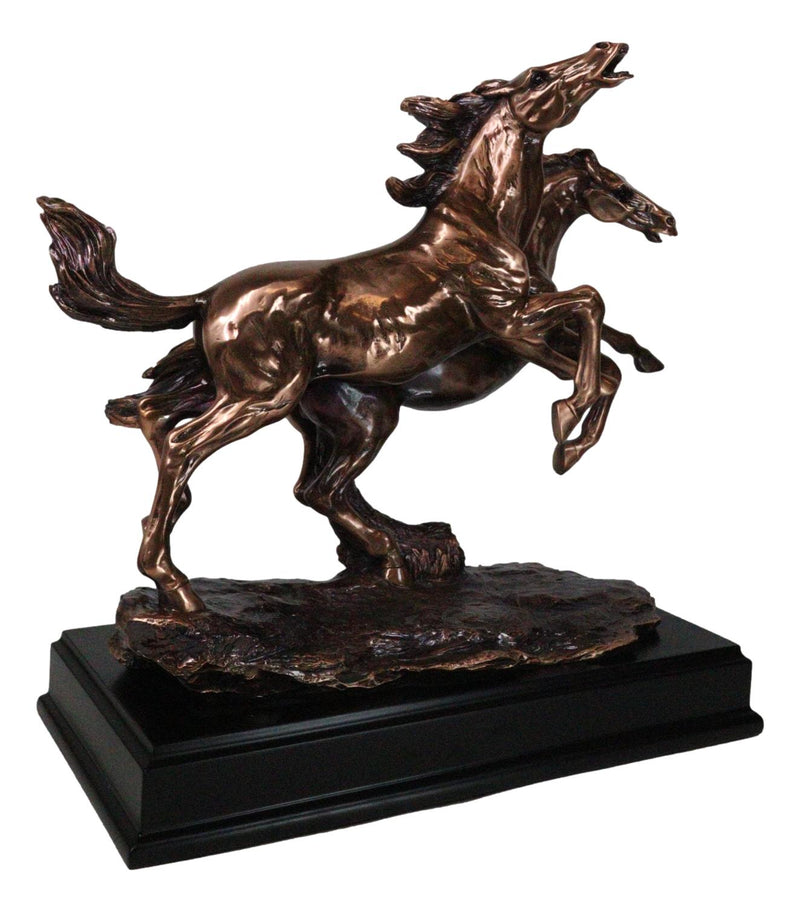 Two Galloping Horses On Grasslands Bronze Electroplated Figurine With Base 15"L