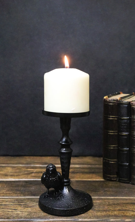 Ebros Gift Mystic Raven Black Gothic Resin Pillar Candle Holder 6.5" H