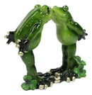 True Love's Kiss Green Frog Couple Kissing By Pond Lily Pads Decorative Figurine