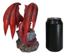 Red Fire Elemental Dragon with Baby Hatchling Standing On Rock Cliff Figurine