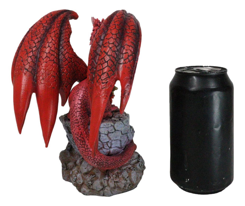 Red Fire Elemental Dragon with Baby Hatchling Standing On Rock Cliff Figurine