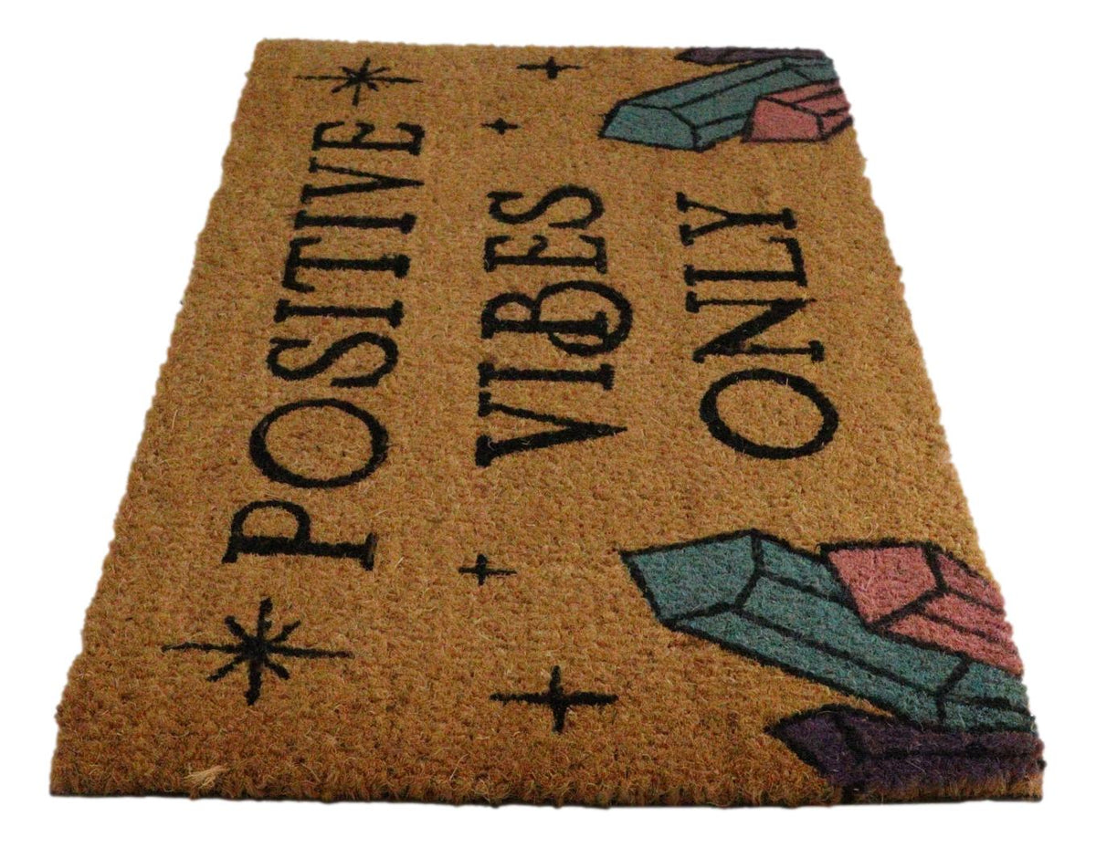 Positive Vibes Only Crystals Wicca Magic Coir Coconut Fiber Floor Mat Doormat - Ebros Gift