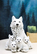 Winter Snow White Alpha Wolf Father With 4 Adorable Pup Cubs Figurine