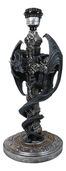 Gothic Faux Stone Dragon Perching On Celtic High Cross Sculptural Table Lamp