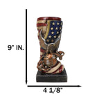 Patriotic USA Military Bald Eagle With American Flag Globe Flower Vase Planter