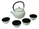 Mint Green Honeycomb Petite Cast Iron Teapot 10oz With 4 Mini Tea Cups Set