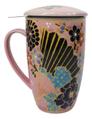 Japanese Fan Festival 15oz Porcelain Tea Mug With Lid & Stainless Steel Infuser