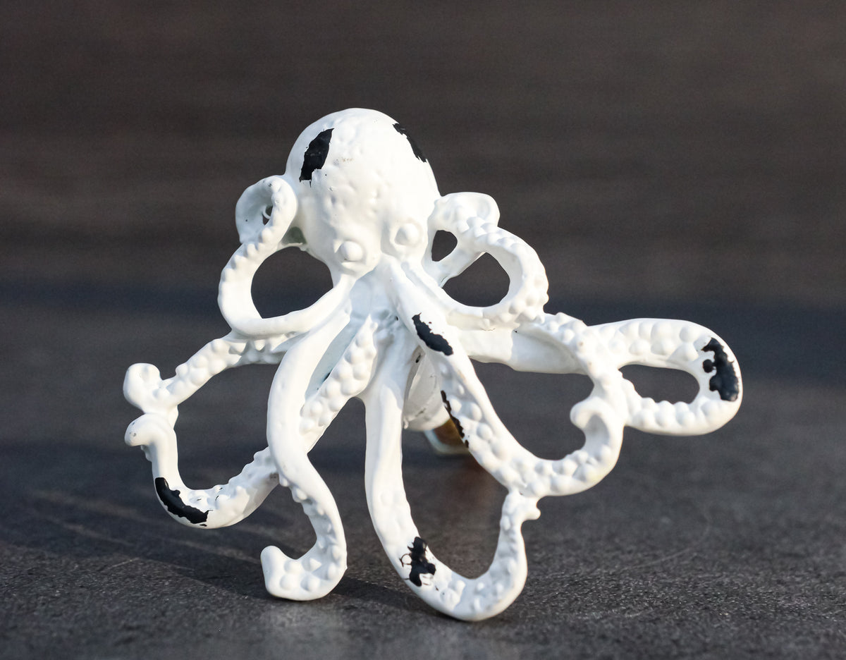 Pack Of 6 Cast Iron Vintage White Sea Octopus Drawer Cabinet Door Pull Knobs - Ebros Gift