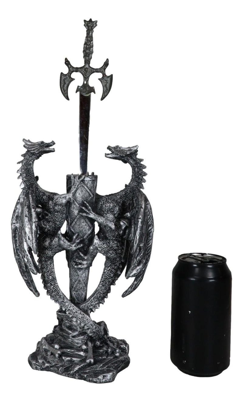 Fantasy Gothic Climbing Double Dragon And Excalibur Sword Letter Opener Figurine