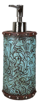 Rustic Western Turquoise Floral Tooled Art Countertop Liquid Soap Dispenser Pump