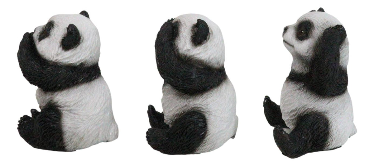 Set Of 3 See Hear Speak No Evil Whimsical Giant Panda Bears Mini Figurines - Ebros Gift
