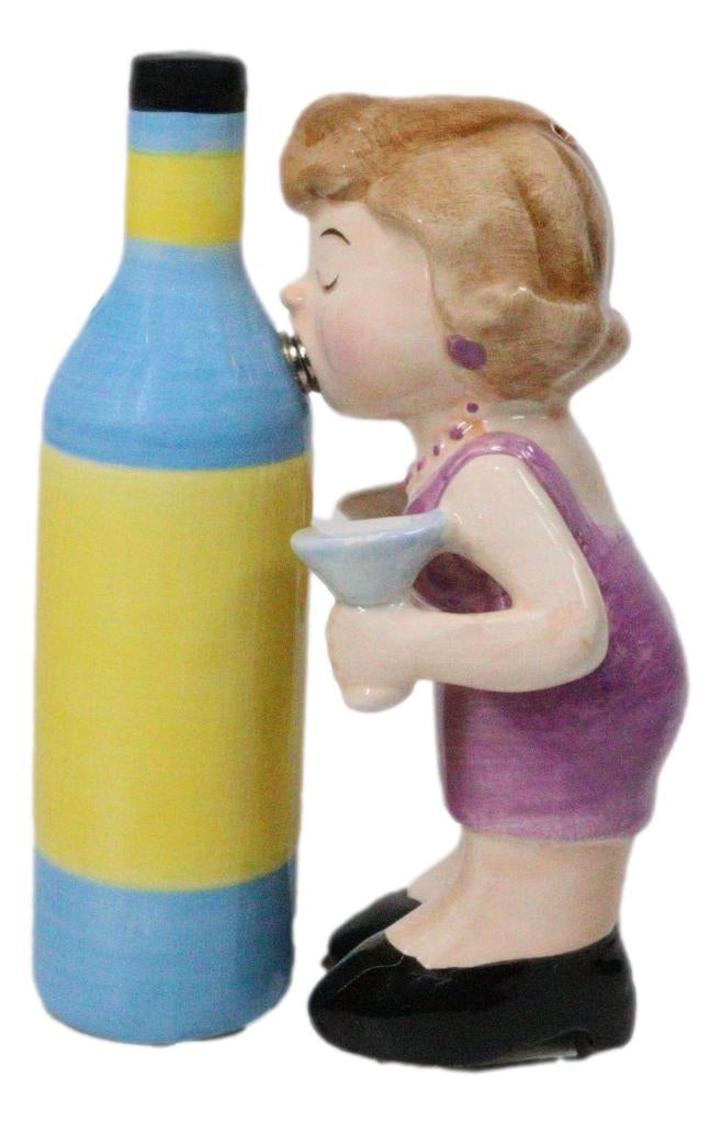 Ebros Gift Martini Lady and Bottle Ceramic Salt and Pepper Shaker Set