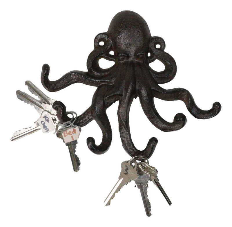 Rustic Cast Iron Nautical Sea Octopus Cthulhu 6 Pegs Tentacles Wall Hook Decor
