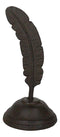 Rustic Cast Iron Brutalist Indian Eagle Feather On Ink Base Paperweight Figurine