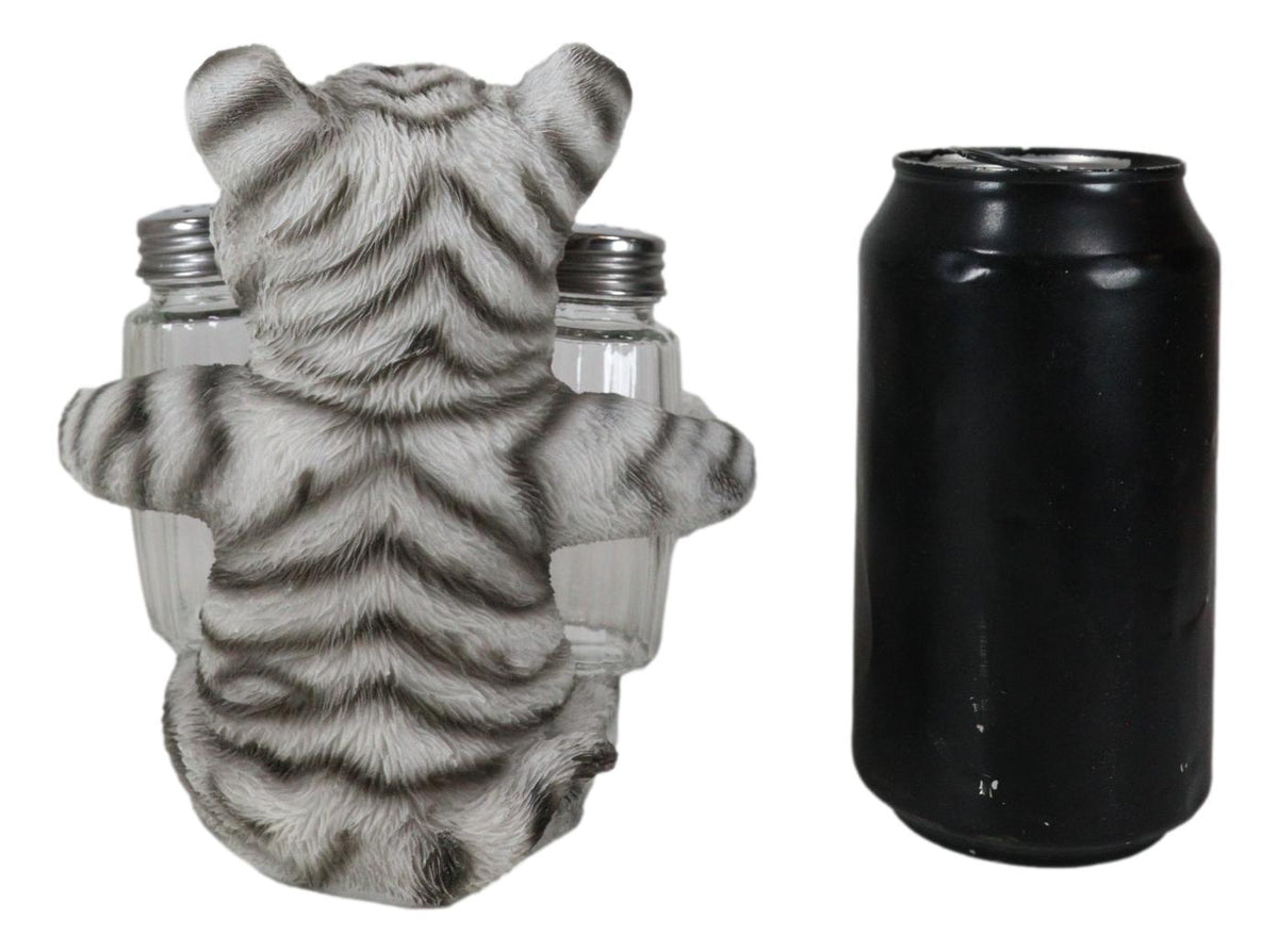 Forest Jungle White Bengal Tiger Cub Hugging Salt And Pepper Shakers Holder Set