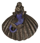 Beautiful Mermaid Sitting On Giant Sea Shell Decorative Jewelry Box Figurine