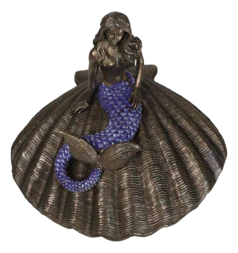 Beautiful Mermaid Sitting On Giant Sea Shell Decorative Jewelry Box Figurine