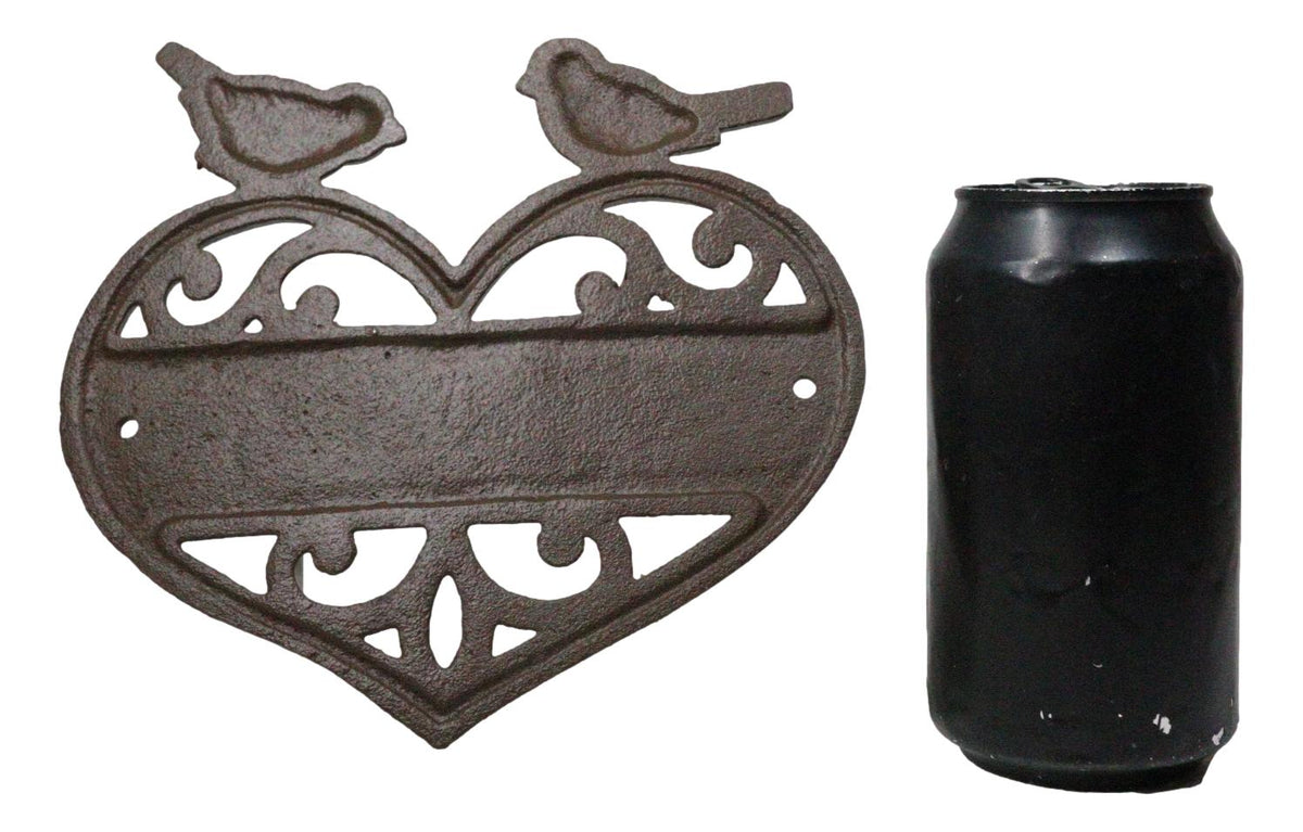Cast Iron 2 Lovebirds Perching On Scrollwork Heart Welcome Sign Wall Plaque