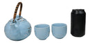 Blue Japanese Sakura Cherry Blossom Ceramic Tea Pot And 2 Cups Set Bamboo Handle