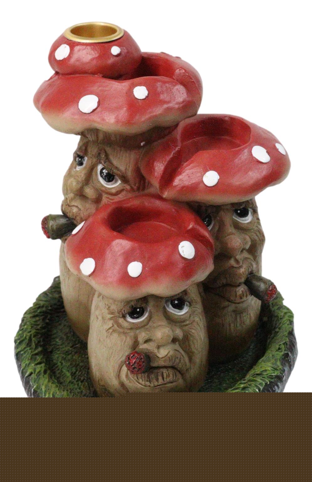 Fairy Garden Red 3 Toadstool Mushrooms Smoking Puffs Backflow Incense Burner