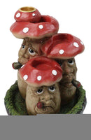 Fairy Garden Red 3 Toadstool Mushrooms Smoking Puffs Backflow Incense Burner