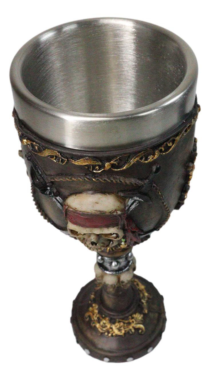 Nautical Pirate Skull Wine Goblet with Crossed Cutlass Red Bandana Chalice