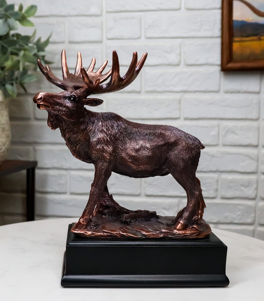 The Emperor Wild Elk Bull Moose Statue Bronze Electroplated Figurine With Base - Ebros Gift