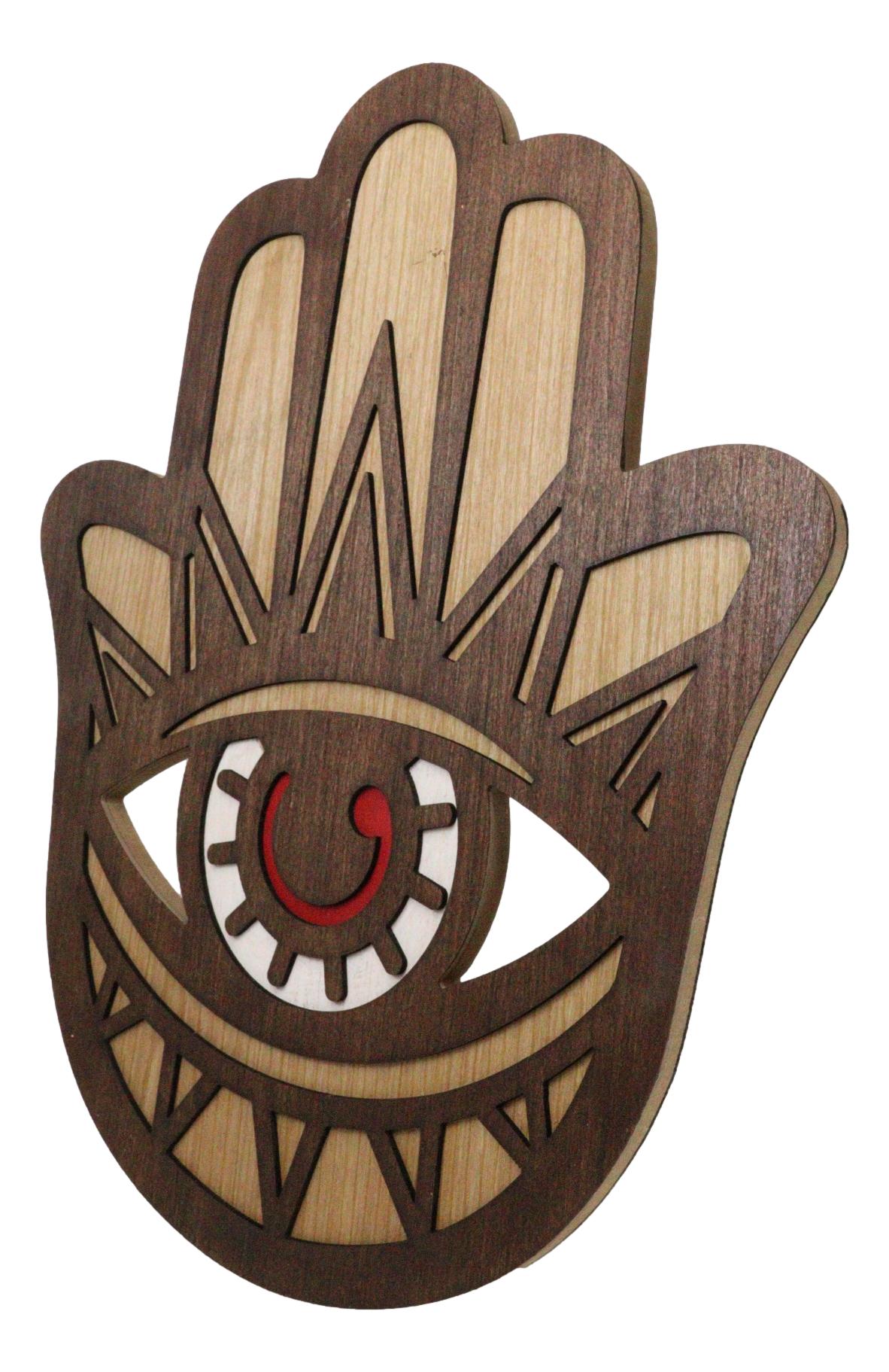 Hand of Fatima Hamsa Palm with Evil Eye Amulet of Protection MDF Wood Wall Decor