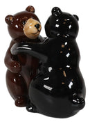 Ceramic Black And Grizzly Brown Bears Hugging Dancing Salt And Pepper Shakers