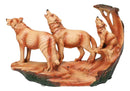 Three Howling Wolves Family Faux Wood Sculpture, Rustic Woodland Wolf Pack Decor