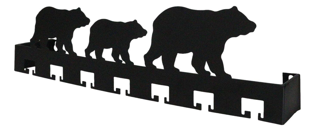 Rustic Western Black Bear Family Multi Pegs Metal Wall Key Hooks Decor Plaque