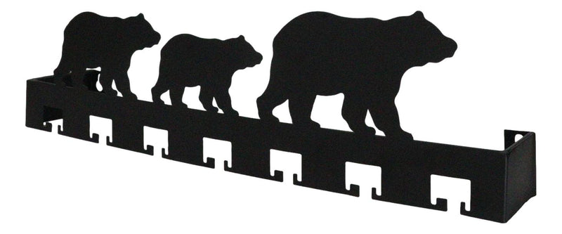 Rustic Western Black Bear Family Multi Pegs Metal Wall Key Hooks Decor Plaque