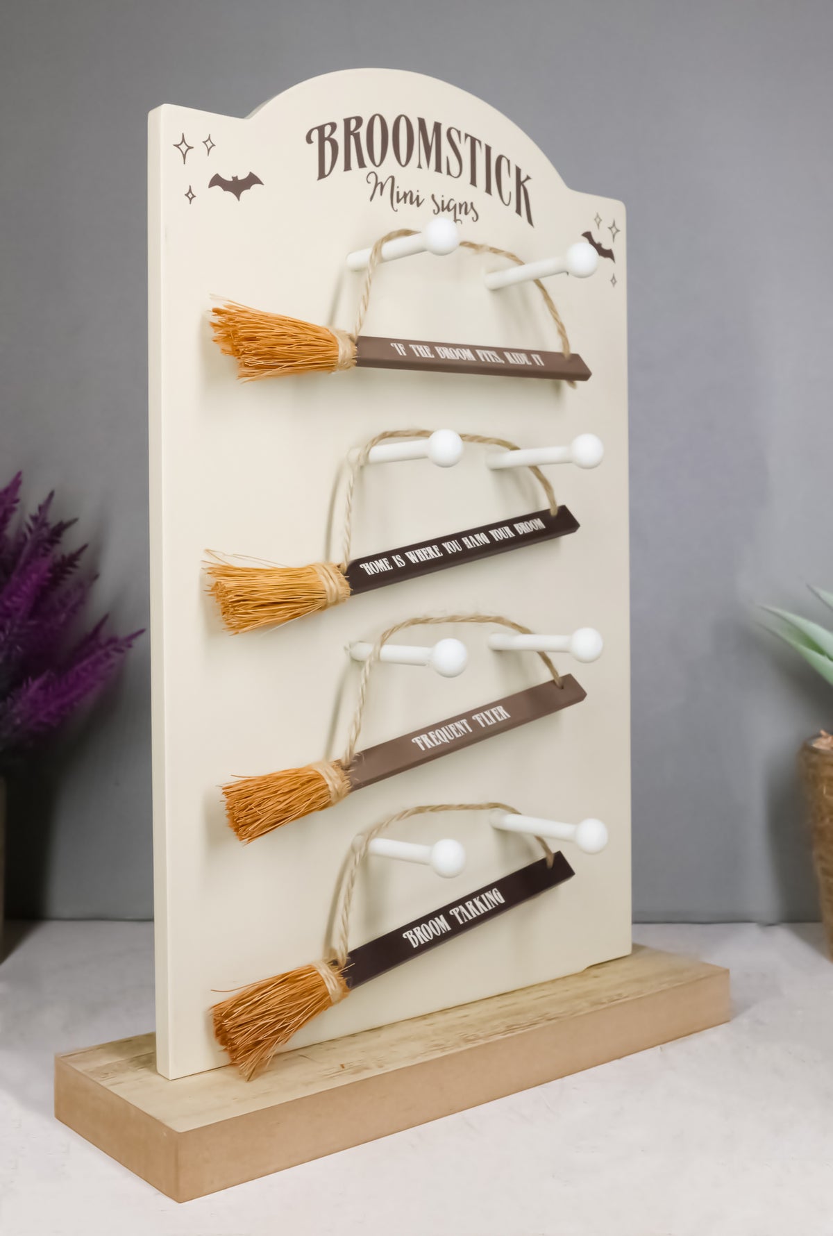 Halloween Novelty Witchcraft Witch Broomsticks Funny Signs Ornaments Pack Of 4