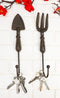 Pack of 2 Cast Iron Garden Hand Tool Fork and Trowel Wall Hooks For Coats Keys