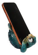 Comical Blue Shelled Sea Turtle On Back Flip Cell Phone Holder Stand Figurine