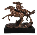 Large 11"L Rustic Western 2 Running Wild Equine Horses Bronzed Resin Statue