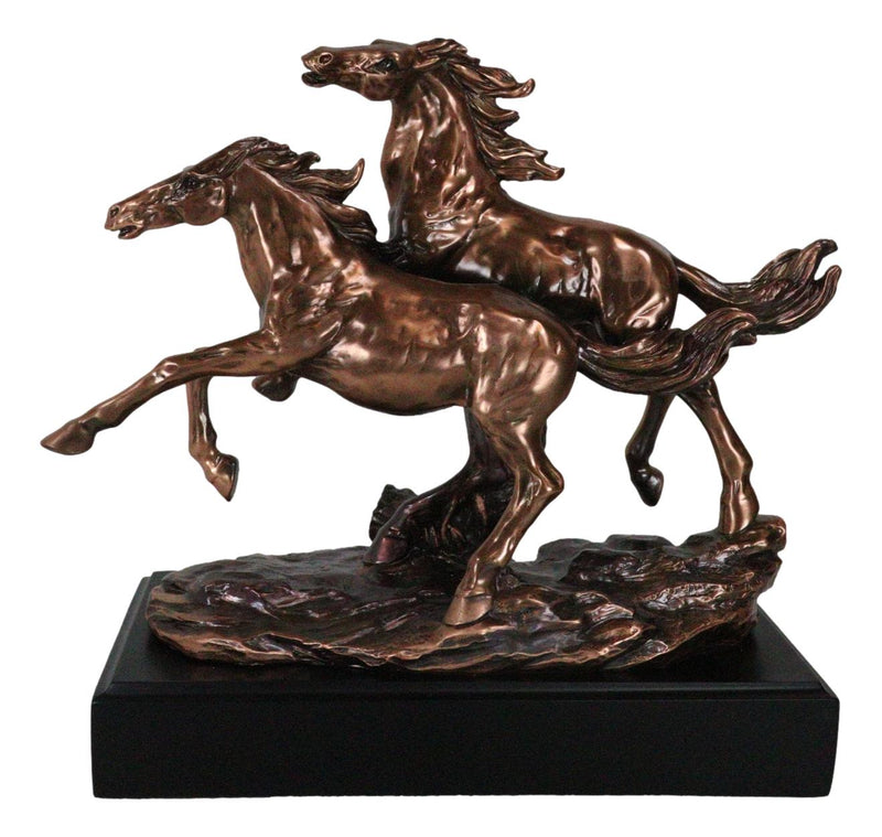 Large 11"L Rustic Western 2 Running Wild Equine Horses Bronzed Resin Statue