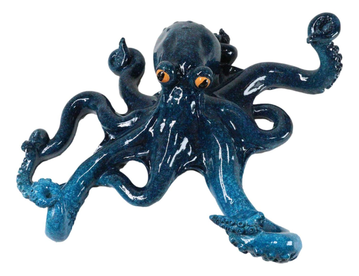 Nautical Marine Blue Giant Octopus Multi Point Tentacles Wall Hooks Sculpture