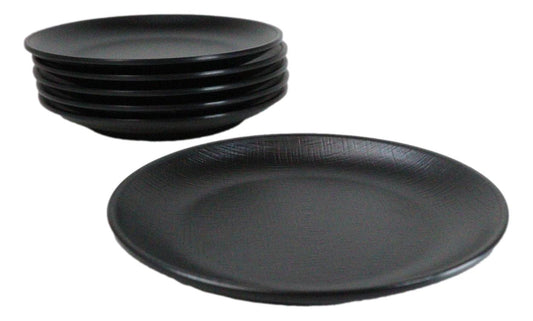 Pack Of 6 Black Silk Melamine Round Appetizer Dessert Side Dishes Plates 7"D