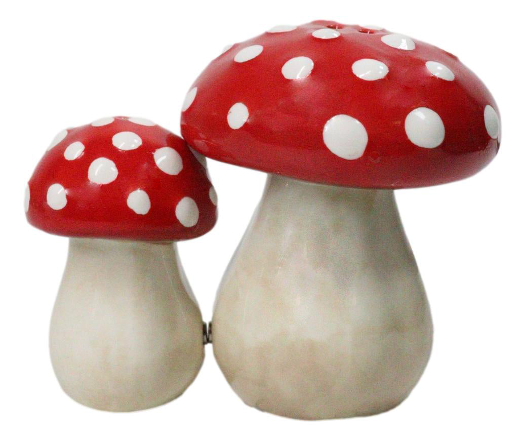 Bright Red White Polkadots Toadstool Mushrooms Pair Salt And Pepper Shakers