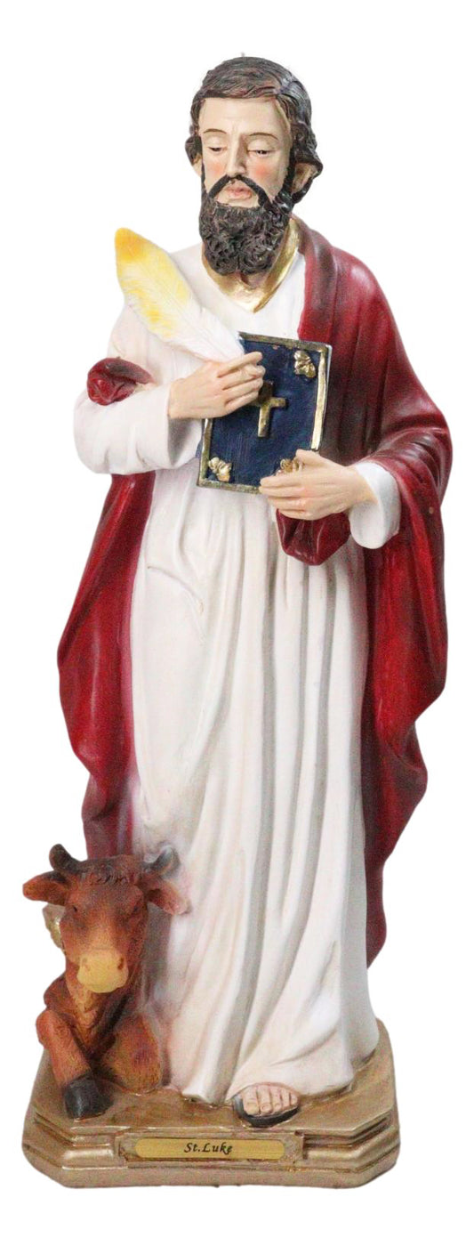 Christian Apostle Of Jesus Saint Luke The Evangelist With Ox Figurine 8"H