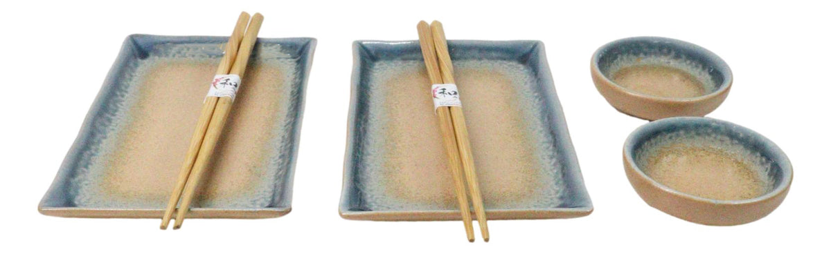 Ao Nagashi Porcelain Sushi Plates Sauce Dishes Chopsticks Dinnerware Set For 2