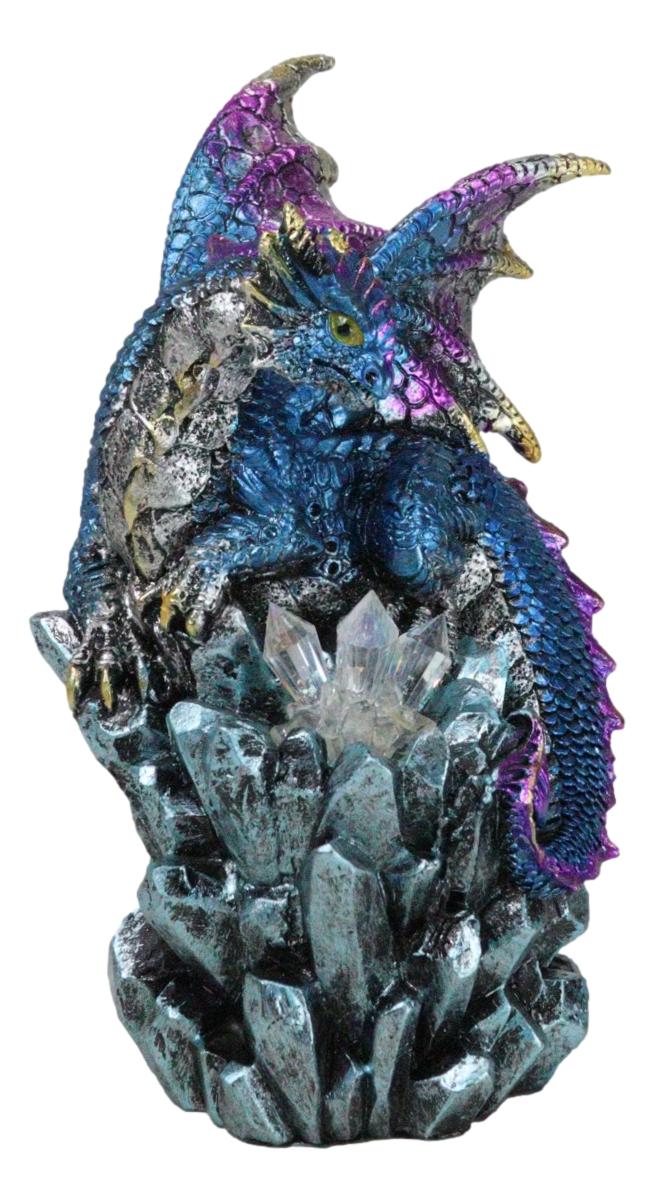 Blue Ocean Atlantis Dragon Perching On Crystal Rock Cavern Small Figurine