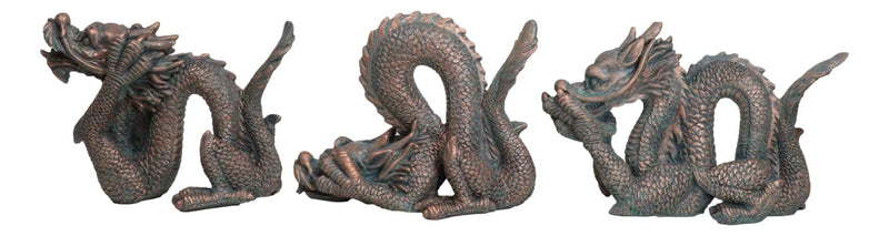Set of 3 See Hear Speak No Evil Oriental Shen Long Celestial Dragons Figurines