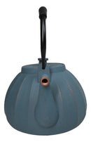 Blue Gold Streaks Wide Base Vertical Lines Medium Cast Iron Teapot 33oz Tea Pot