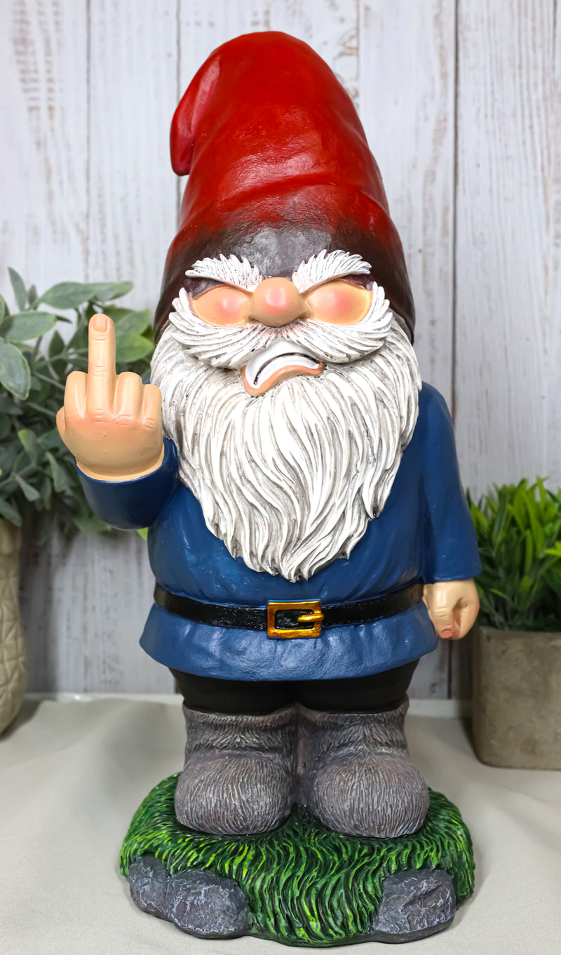 Feisty Rude Go Away! Gnome Dwarf Flipping The Bird Middle Finger Figurine 13"H