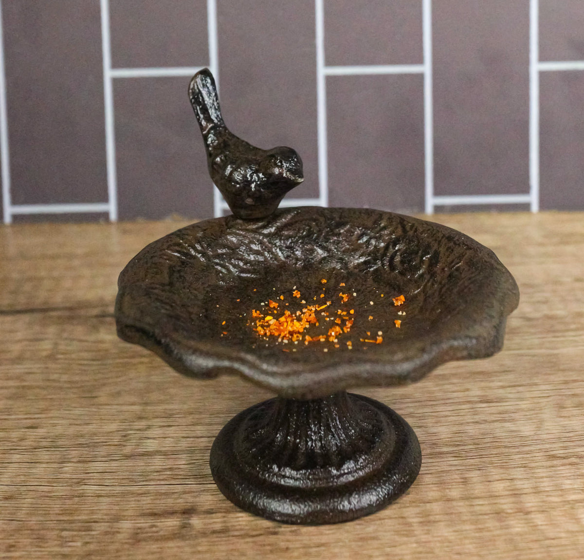 Cast Iron Rustic Whimsical Bird On Fountain Bird Feeder Bath Small Sculpture - Ebros Gift