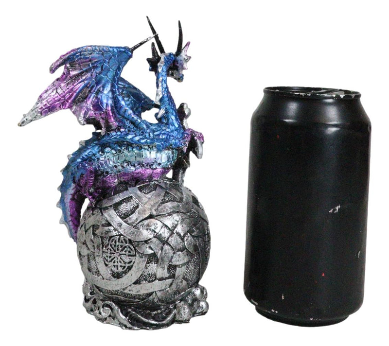 Metallic Blue Midnight Dragon Perching On Colorful LED Orb Night Light Figurine