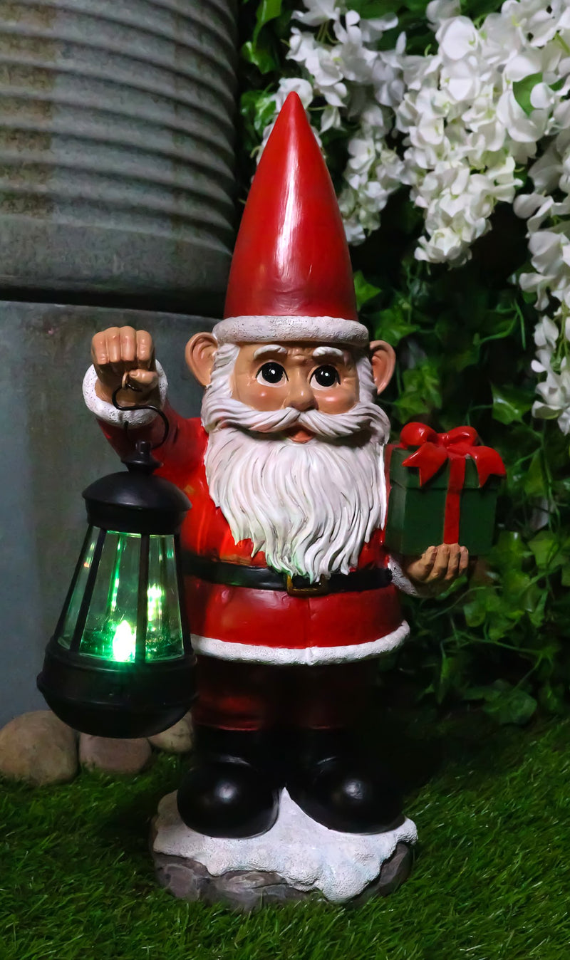 Merry Christmas Santa Claus Holding Gift And Solar Colorful LED Lantern Statue